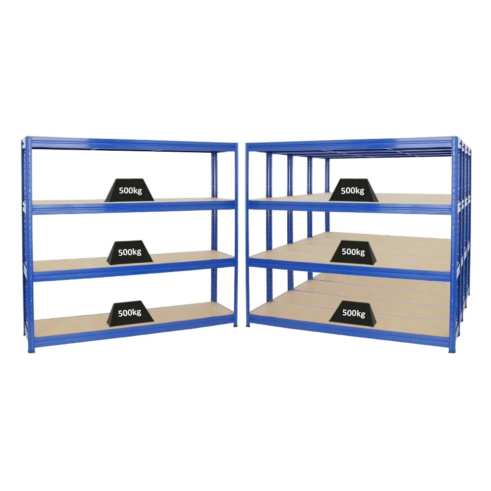 Mega Deal | 5x Schwerlastregal DINO | HxBxT 180x200x45 cm | 4 MDF-Platten-Ebenen 6,5 mm |  Fachlast 500kg | Blau