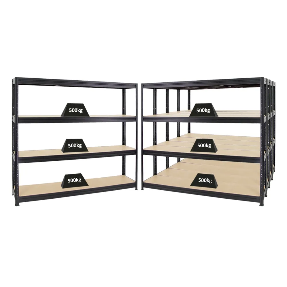 Mega Deal | 5x Schwerlastregal DINO | HxBxT 180x200x45 cm | 4 MDF-Platten-Ebenen 6,5 mm |  Fachlast 500kg | Schwarz