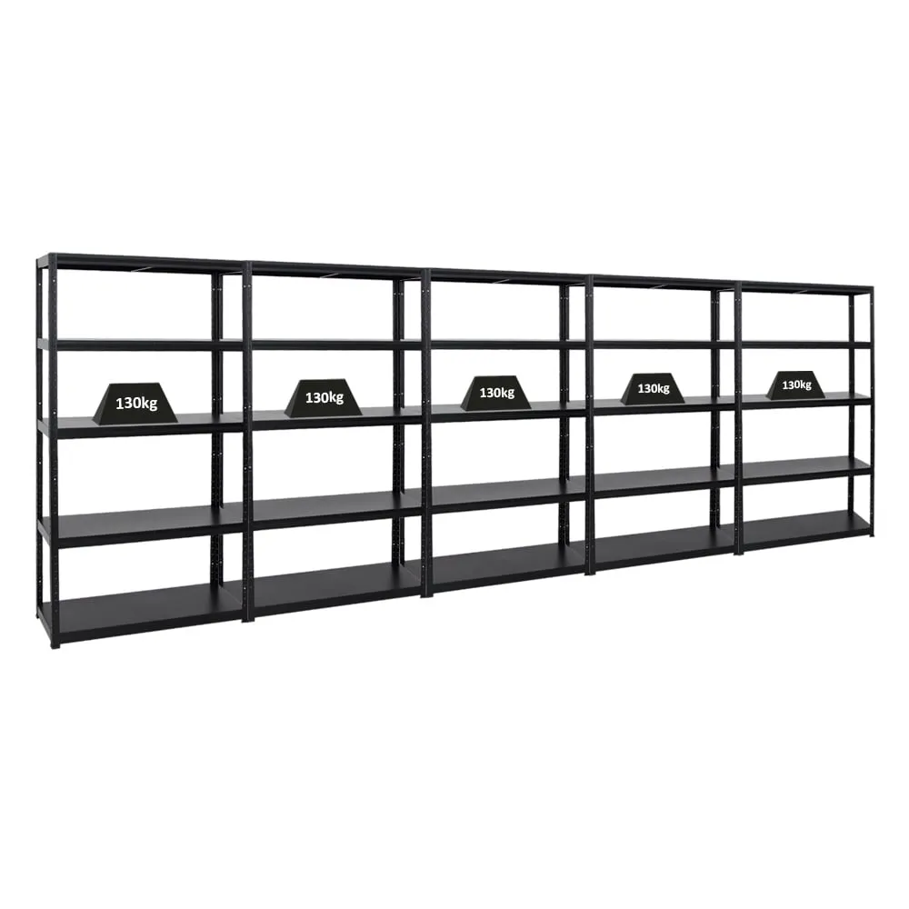 Mega Deal | 5x Schwerlastregal Steel Eagle  | HxBxT 180x100x40 cm |  Fachlast 130kg | Schwarz