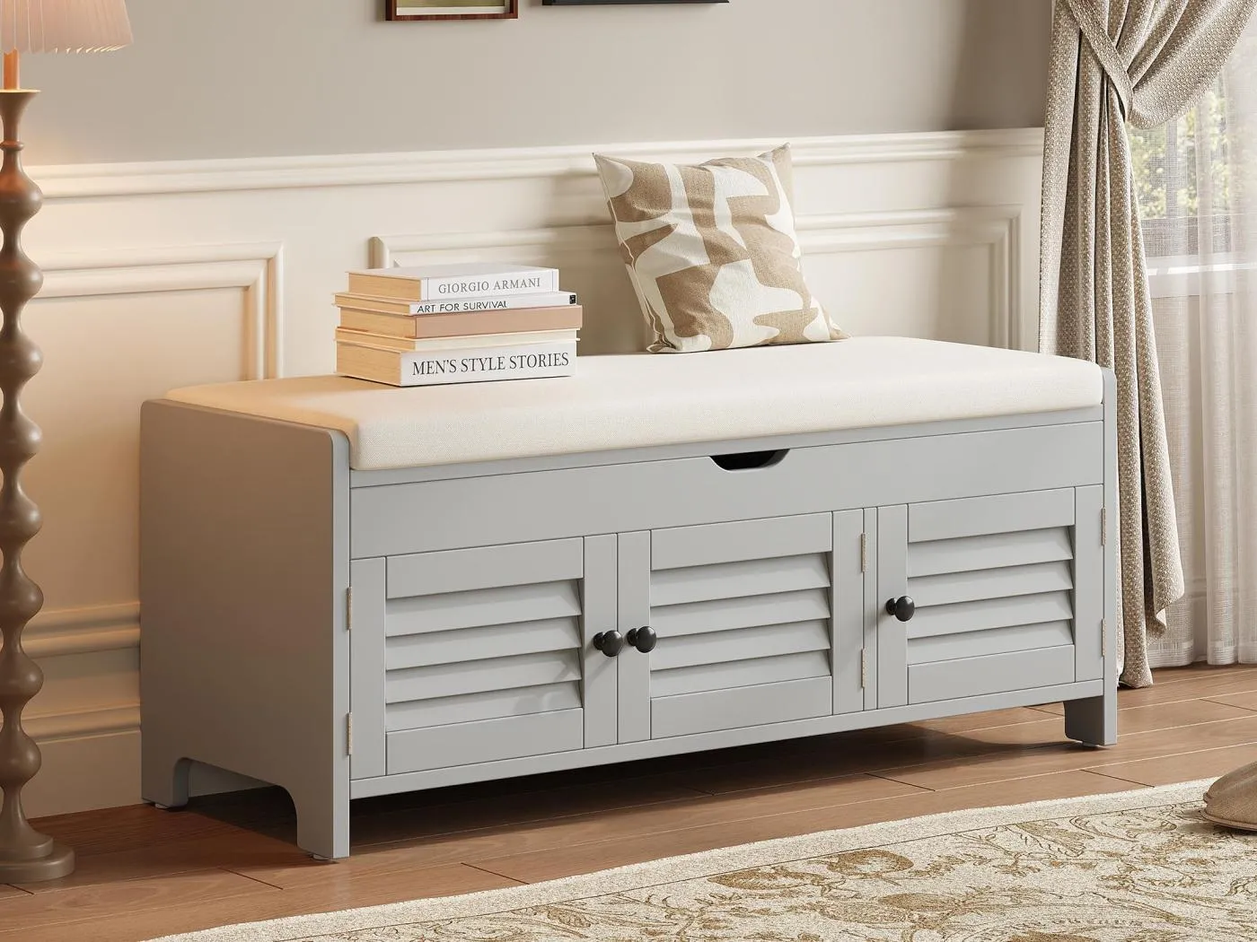 Schuhschrank - mit Sitz - mit 3 Türen - mit Stauraum unter dem Sitz - Grau