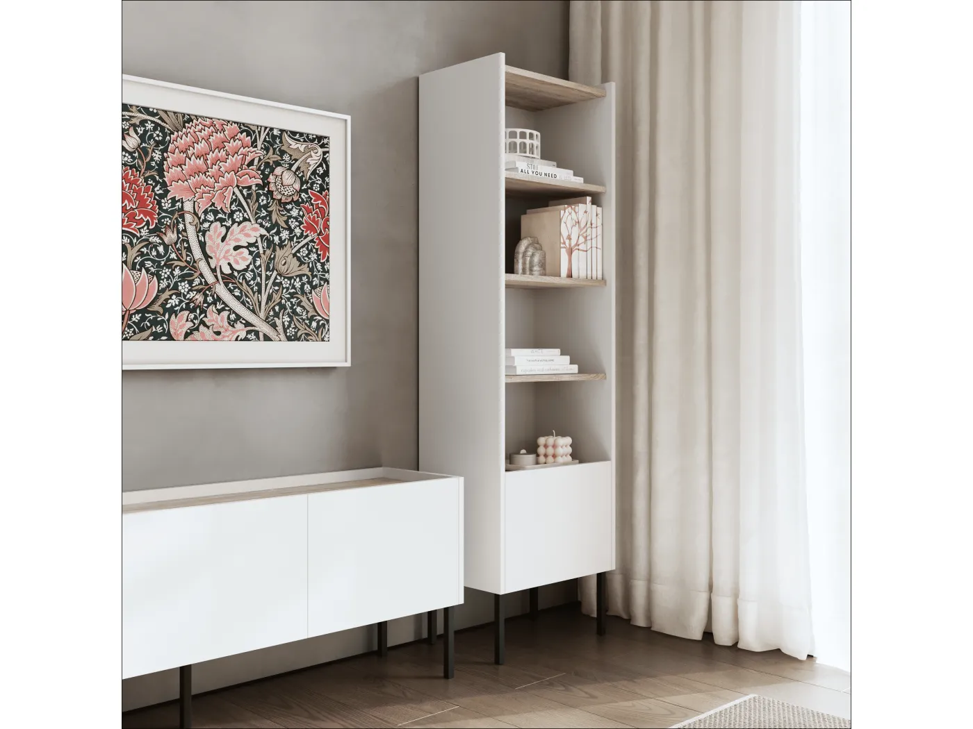 Regal 50 x 35 x 173 cm - Standregal mit offenen Fächern und Türen - Bücherregal - Metallfüße - Egger Platte - Wohnzimmer oder Büro - Matt