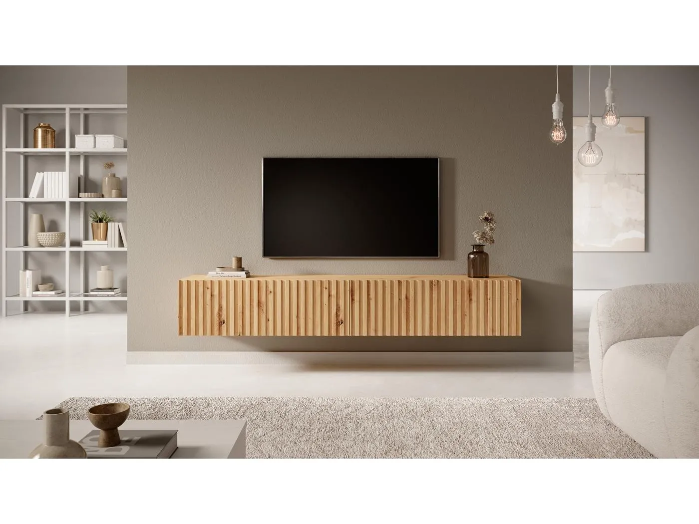 TV-Lowboard stehend in Wotan Eiche, Lamellenfront, 175 cm - Telire
