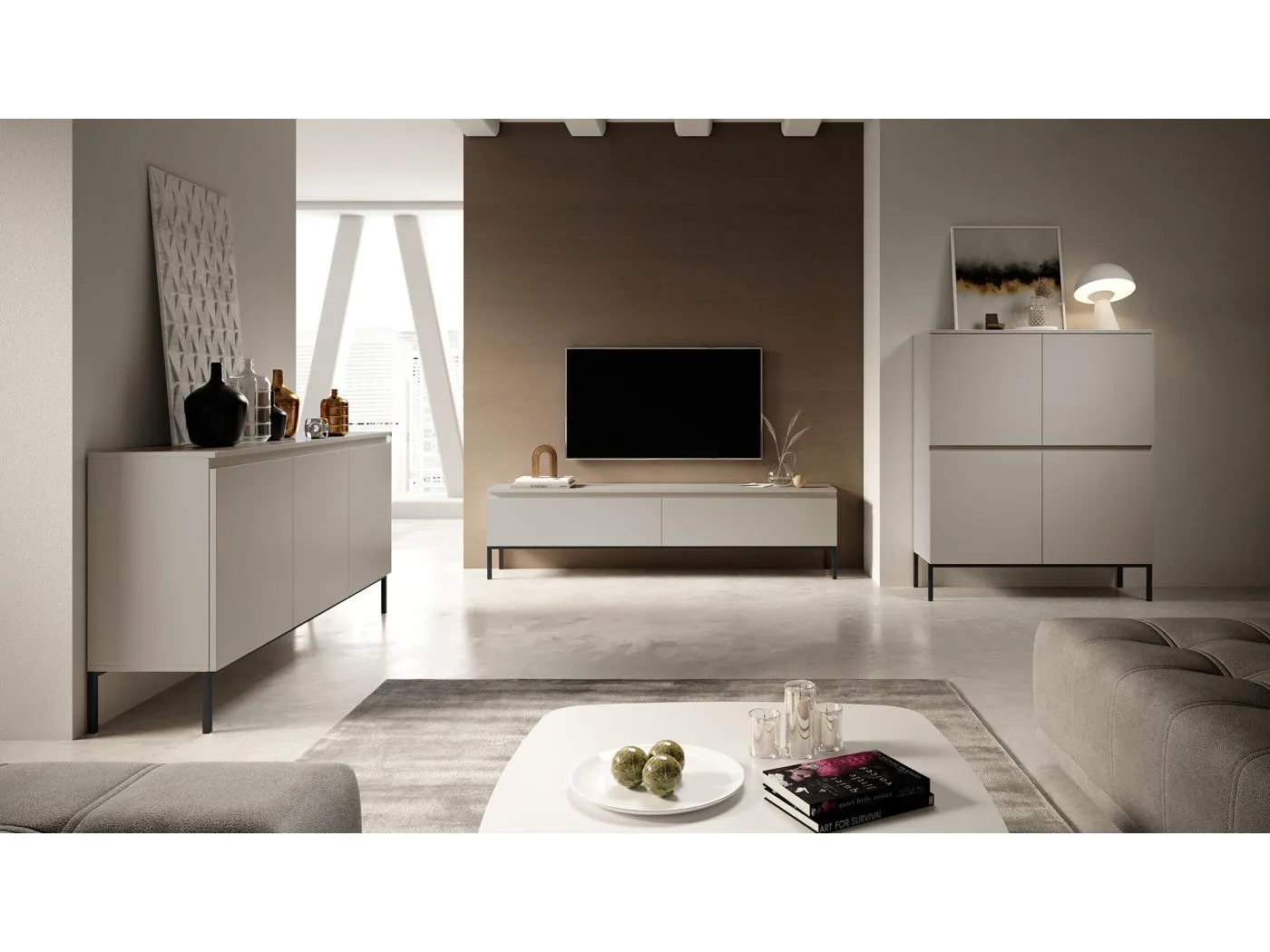 TV-Schrank Lowboard - 150 cm - Taupe (Graubeige) - BEMMI