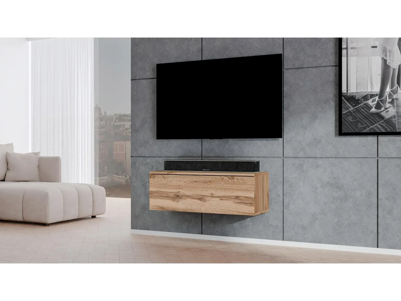 AX LIVING TV Lowboard Loriano 100 cm Breite TV Board Eiche Wotan
