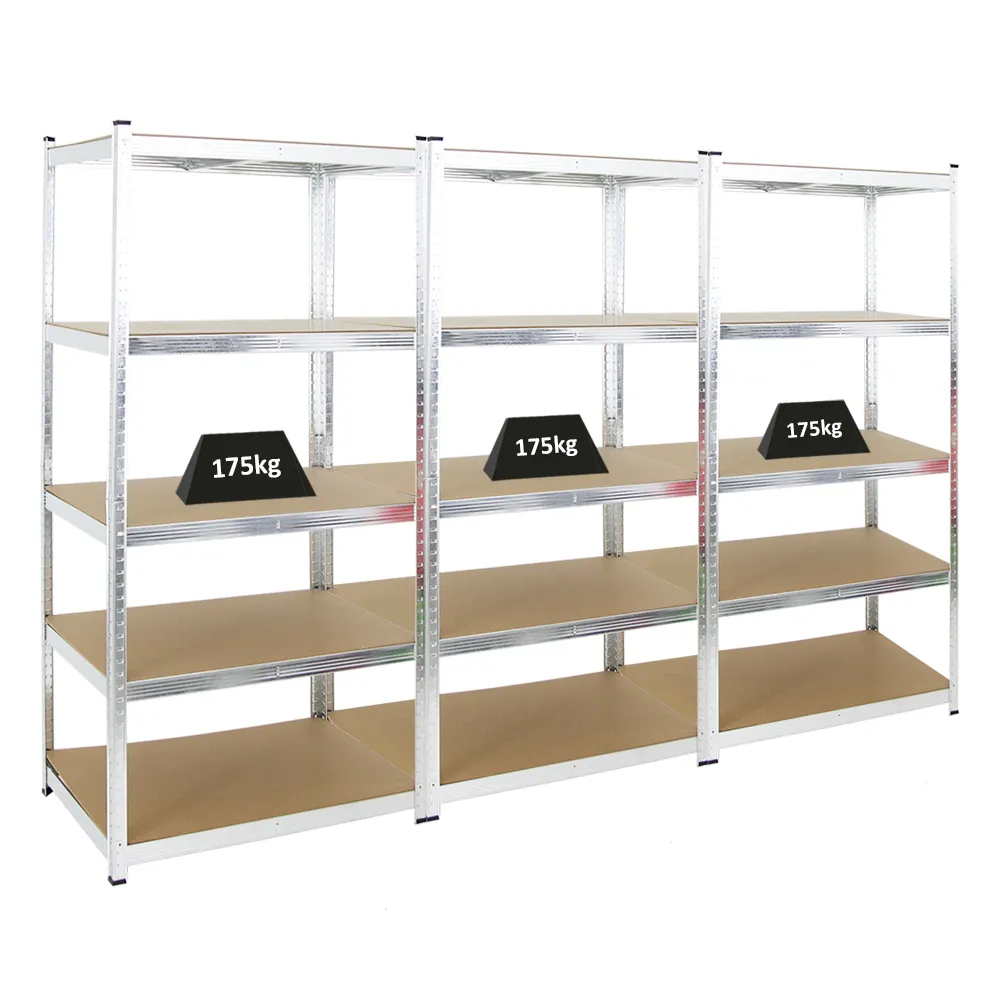 Mega Deal | 3x Schwerlastregal Ragnar | HxBxT 180x90x60cm | 5 MDF-Platten-Ebenen | Fachlast 175kg | Verzinkt