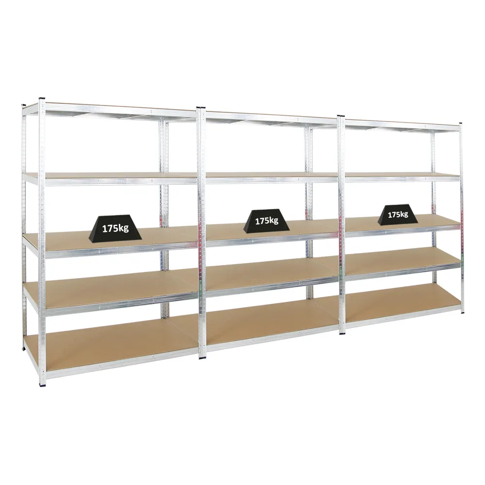 Mega Deal | 3x Schwerlastregal Ragnar | HxBxT 180x120x60cm | 5 MDF-Platten-Ebenen | Fachlast 175kg | Verzinkt