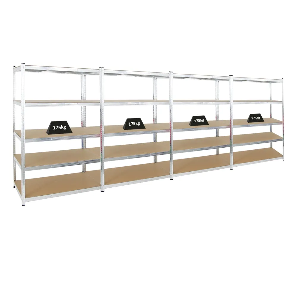 Mega Deal | 4x Schwerlastregal Ragnar | HxBxT 180x120x60cm | 5 MDF-Platten-Ebenen | Fachlast 175kg | Verzinkt