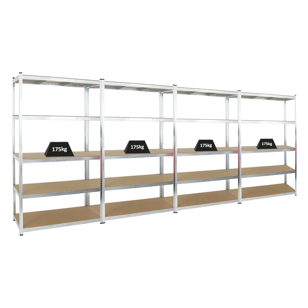 Mega Deal | 4x Schwerlastregal Giant Ragnar | HxBxT 200x120x50cm | 5 MDF-Platten-Ebenen | Fachlast 175kg | Verzinkt
