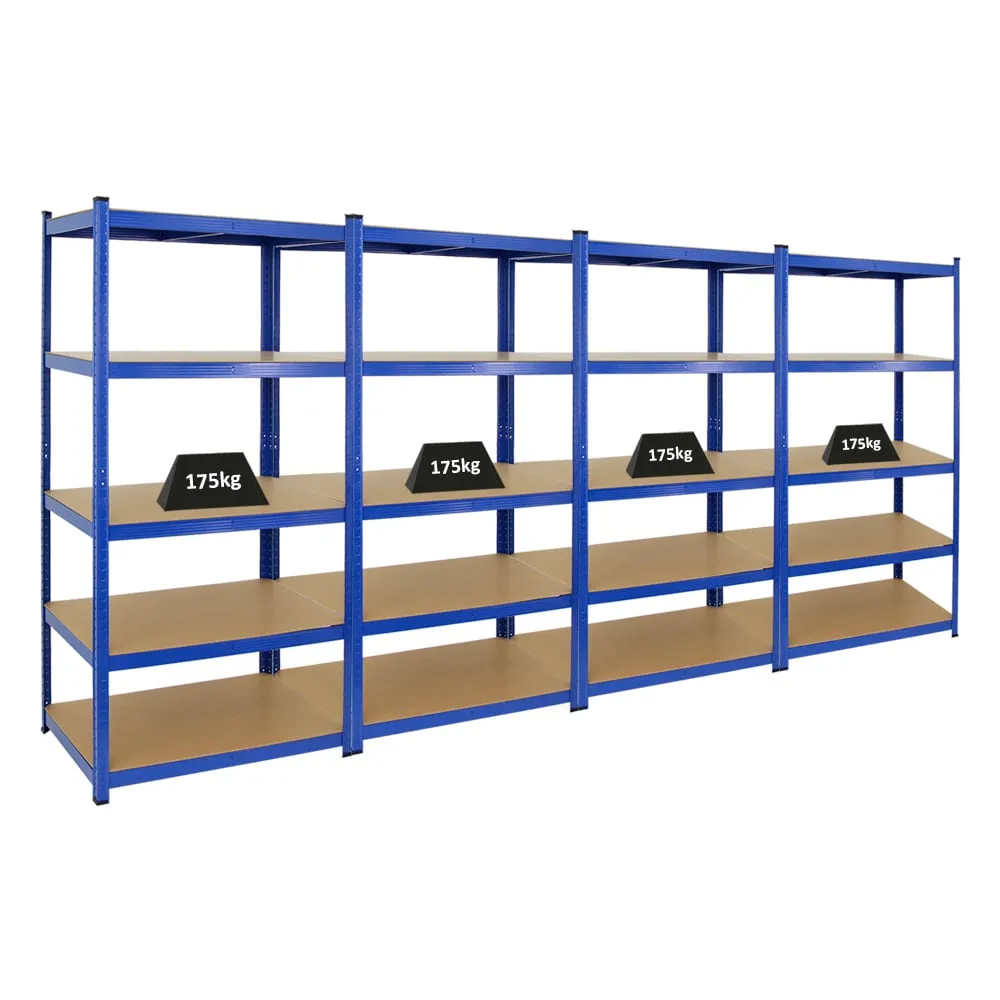 Mega Deal | 4x Schwerlastregal TAURUS | HxBxT 180x90x60cm | Fachlast 175kg | Blau