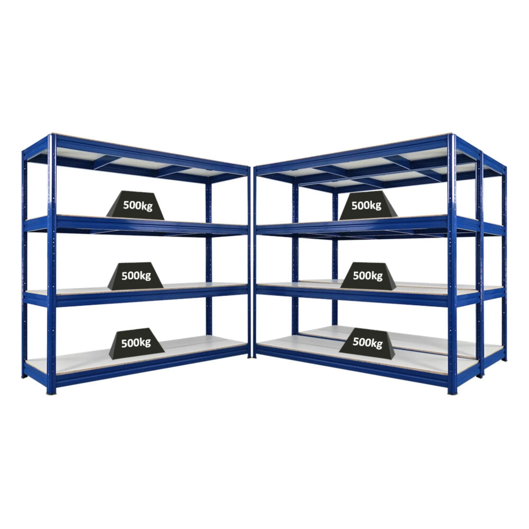 Mega Deal | 3x Schwerlastregal DINO | HxBxT 180x200x60cm | 4 Melamin-Ebenen 16mm | Fachlast 500kg | Blau