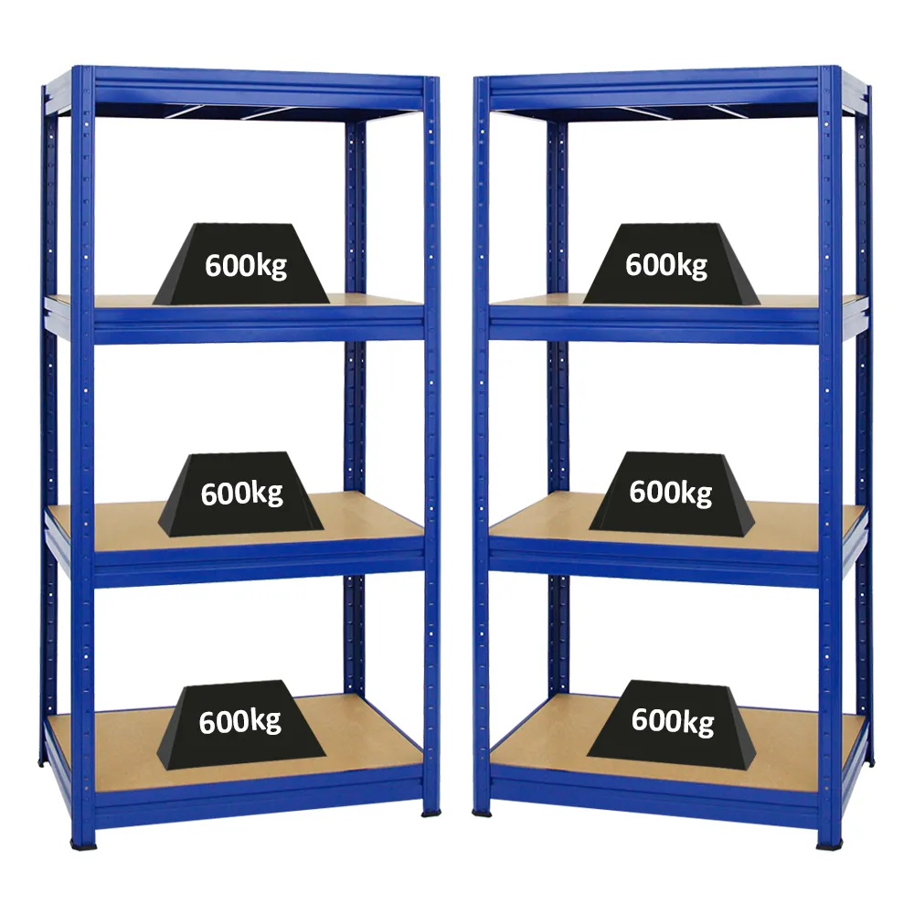 Mega Deal | 2x Schwerlastregal DINO | HxBxT 180x90x60cm | 4 MDF-Platten-Ebenen 6,5 mm | Fachlast 600kg | Blau