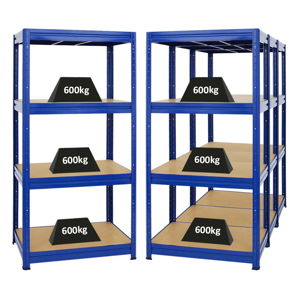 Mega Deal | 4x Schwerlastregal DINO | HxBxT 180x90x60cm | 4 MDF-Platten-Ebenen 6,5 mm | Fachlast 600kg | Blau