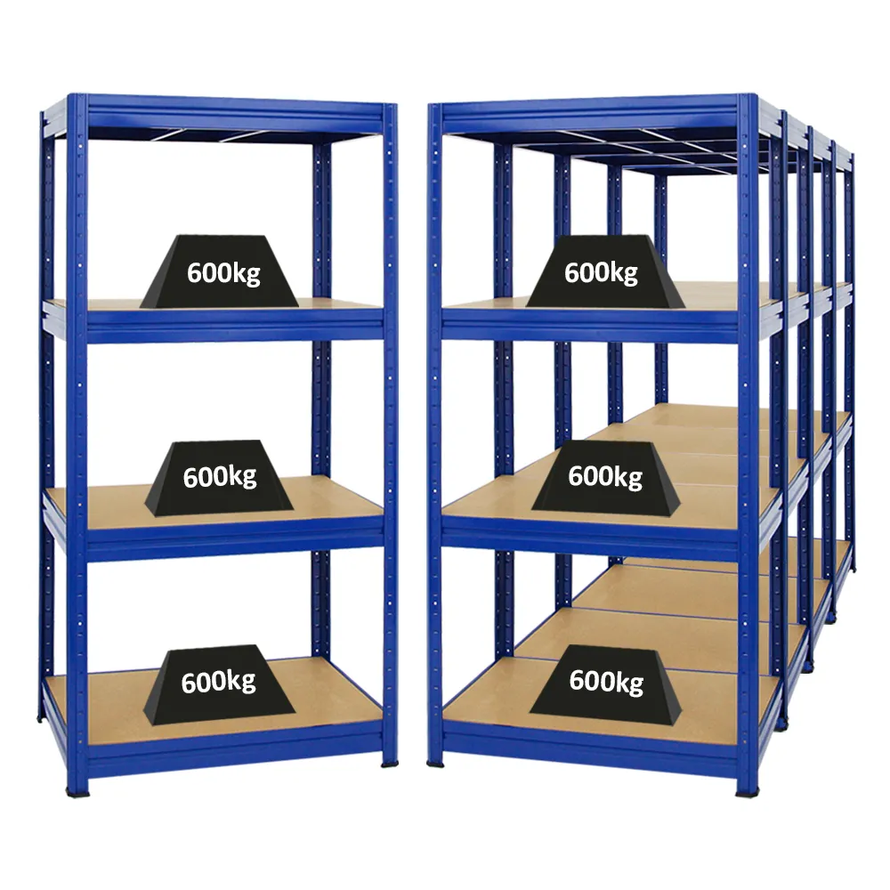 Mega Deal | 5x Schwerlastregal DINO | HxBxT 180x90x60cm | 4 MDF-Platten-Ebenen 6,5 mm | Fachlast 600kg | Blau