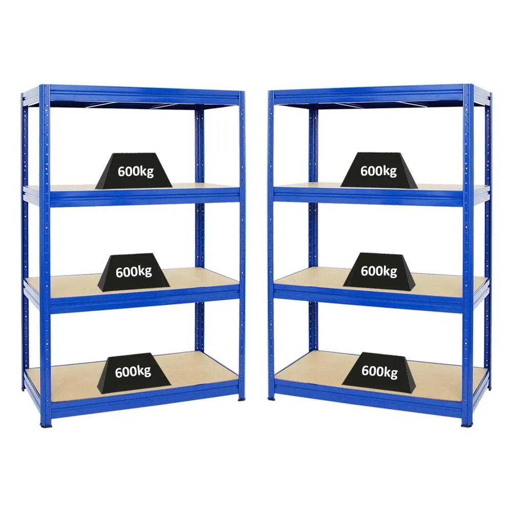Mega Deal | 2x Schwerlastregal DINO | HxBxT 180x120x60cm | 4 MDF-Platten-Ebenen 6,5 mm | Fachlast 600kg | Blau