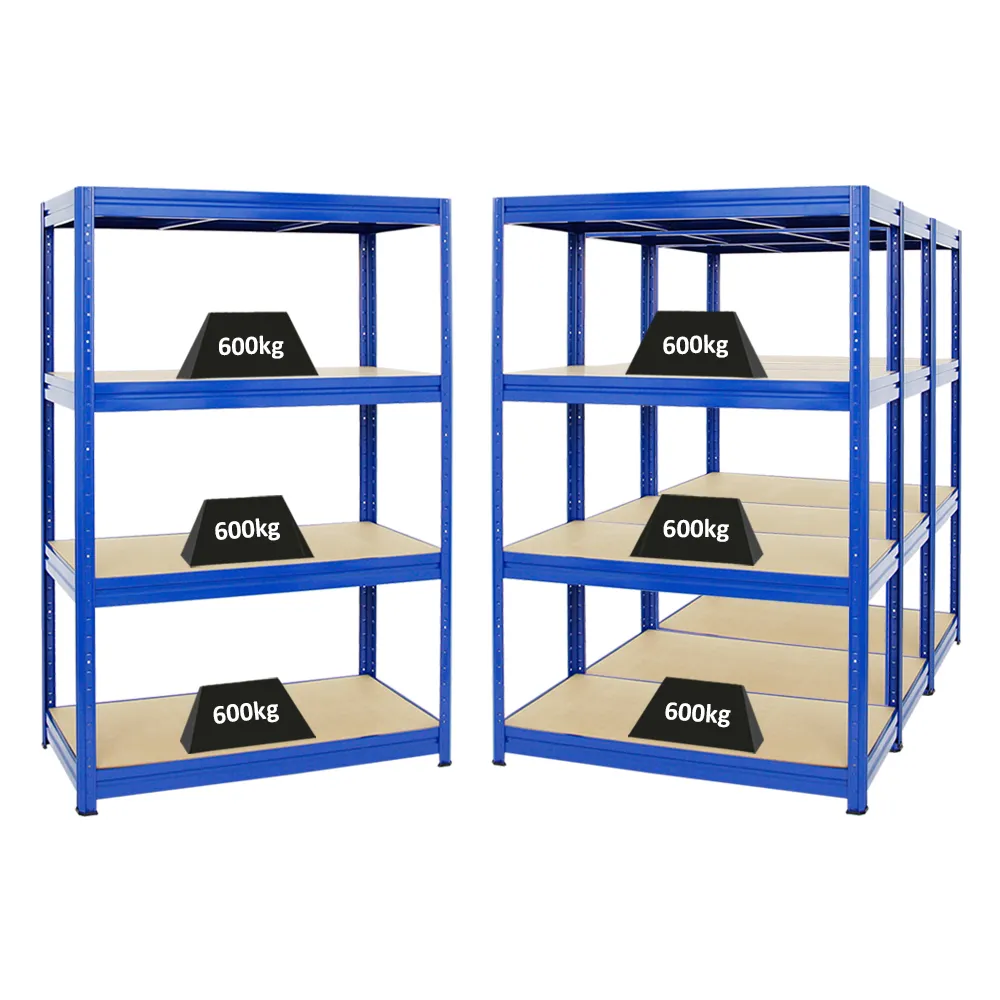 Mega Deal | 4x Schwerlastregal DINO | HxBxT 180x120x60cm | 4 MDF-Platten-Ebenen 6,5 mm | Fachlast 600kg | Blau