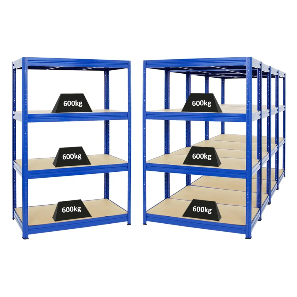 Mega Deal | 5x Schwerlastregal DINO | HxBxT 180x120x60cm | 4 MDF-Platten-Ebenen 6,5 mm | Fachlast 600kg | Blau