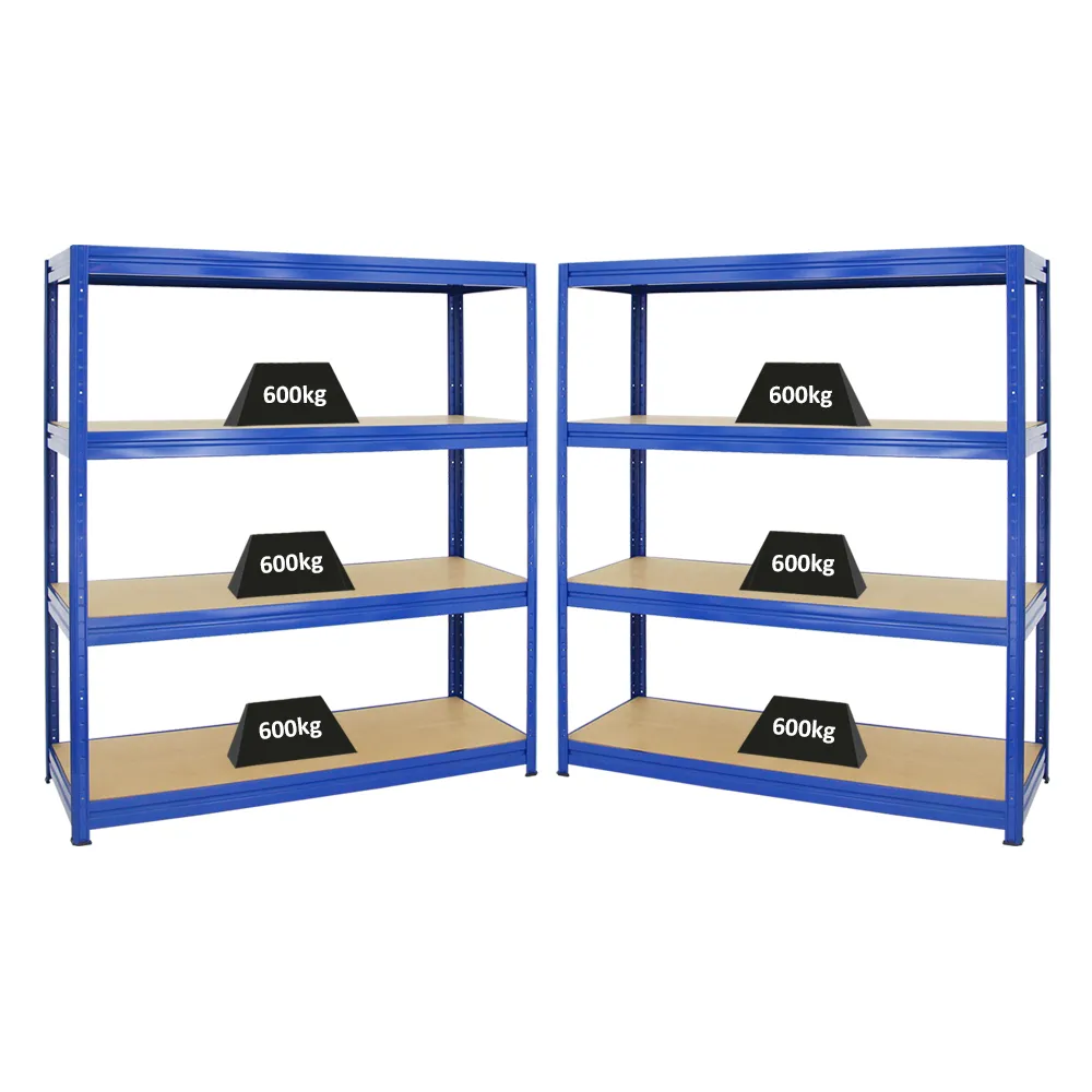Mega Deal | 2x Schwerlastregal DINO | HxBxT 180x160x60cm | 4 MDF-Platten-Ebenen 6,5 mm | Fachlast 600kg | Blau
