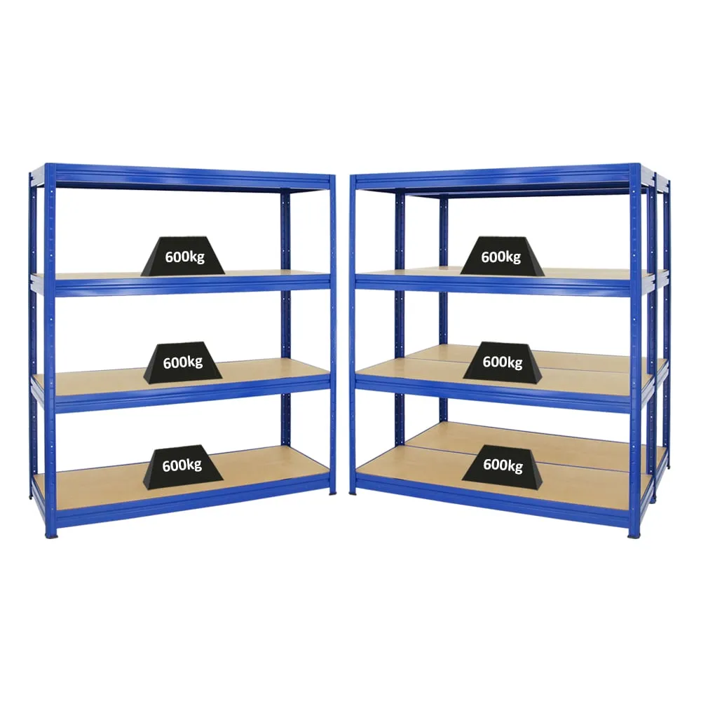 Mega Deal | 3x Schwerlastregal DINO | HxBxT 180x160x60cm | 4 MDF-Platten-Ebenen 6,5 mm | Fachlast 600kg | Blau