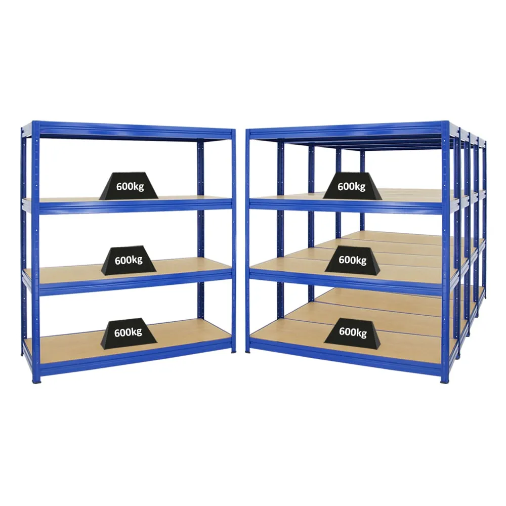 Mega Deal | 5x Schwerlastregal DINO | HxBxT 180x160x60cm | 4 MDF-Platten-Ebenen 6,5 mm | Fachlast 600kg | Blau