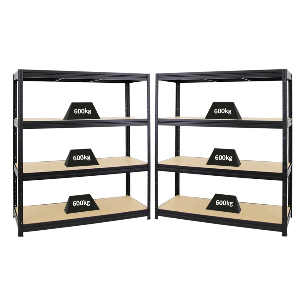 Mega Deal | 2x Schwerlastregal DINO | HxBxT 180x160x60cm | 4 MDF-Platten-Ebenen 6,5 mm | Fachlast 600kg | Schwarz