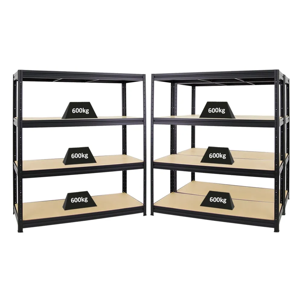 Mega Deal | 3x Schwerlastregal DINO | HxBxT 180x160x60cm | 4 MDF-Platten-Ebenen 6,5 mm | Fachlast 600kg | Schwarz