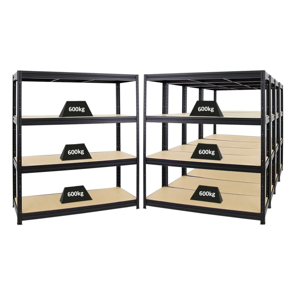 Mega Deal | 5x Schwerlastregal DINO | HxBxT 180x160x60cm | 4 MDF-Platten-Ebenen 6,5 mm | Fachlast 600kg | Schwarz