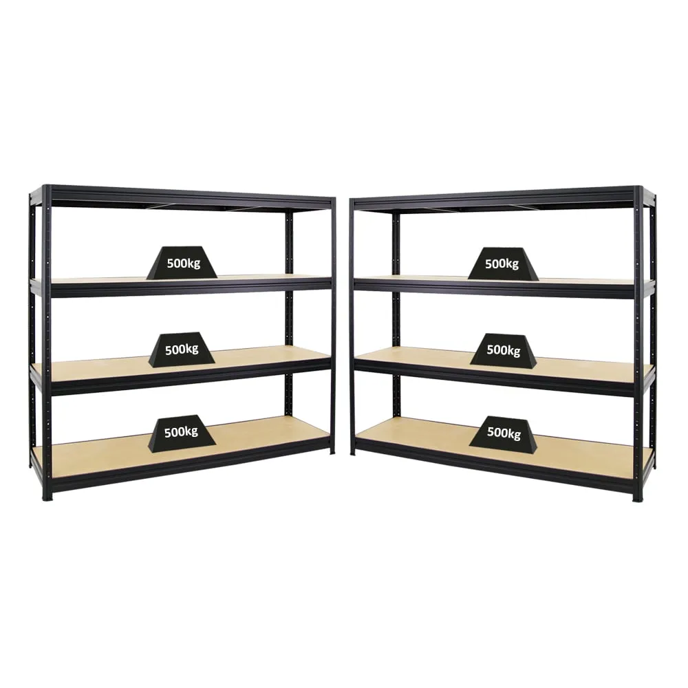 Mega Deal | 2x Schwerlastregal DINO | HxBxT 180x200x60cm | 4 MDF-Platten-Ebenen 6,5 mm | Fachlast 500kg | Schwarz