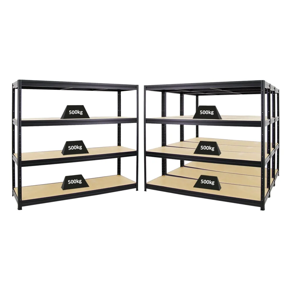 Mega Deal | 4x Schwerlastregal DINO | HxBxT 180x200x60cm | 4 MDF-Platten-Ebenen 6,5 mm | Fachlast 500kg | Schwarz