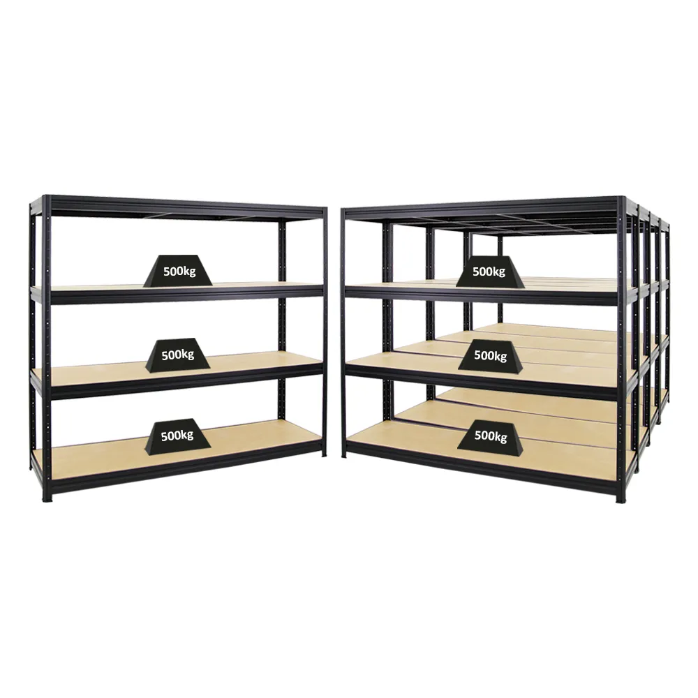 Mega Deal | 5x Schwerlastregal DINO | HxBxT 180x200x60cm | 4 MDF-Platten-Ebenen 6,5 mm | Fachlast 500kg | Schwarz