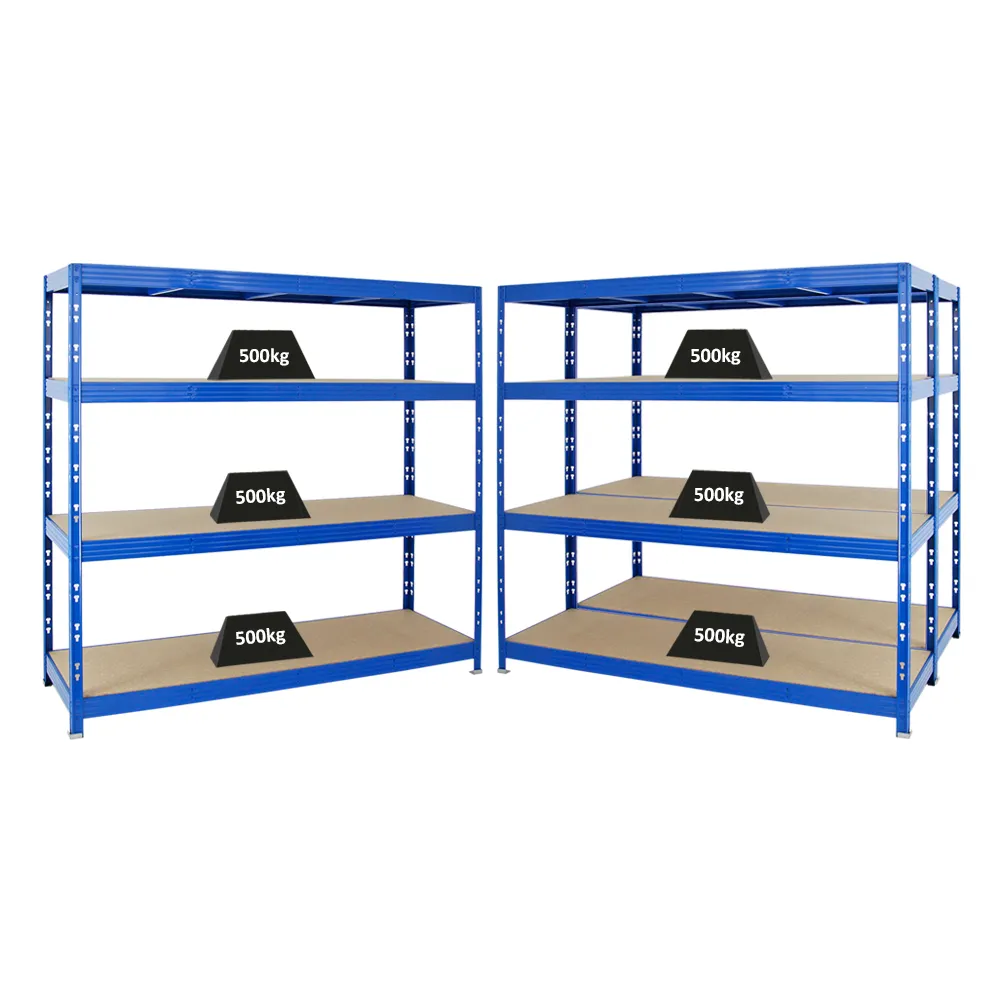 Mega Deal | 3x Profi Schwerlastregal Rhino | HxBxT 180x200x60cm | 4 Spanplatten-Ebenen 8mm | Fachlast 500kg | Blau