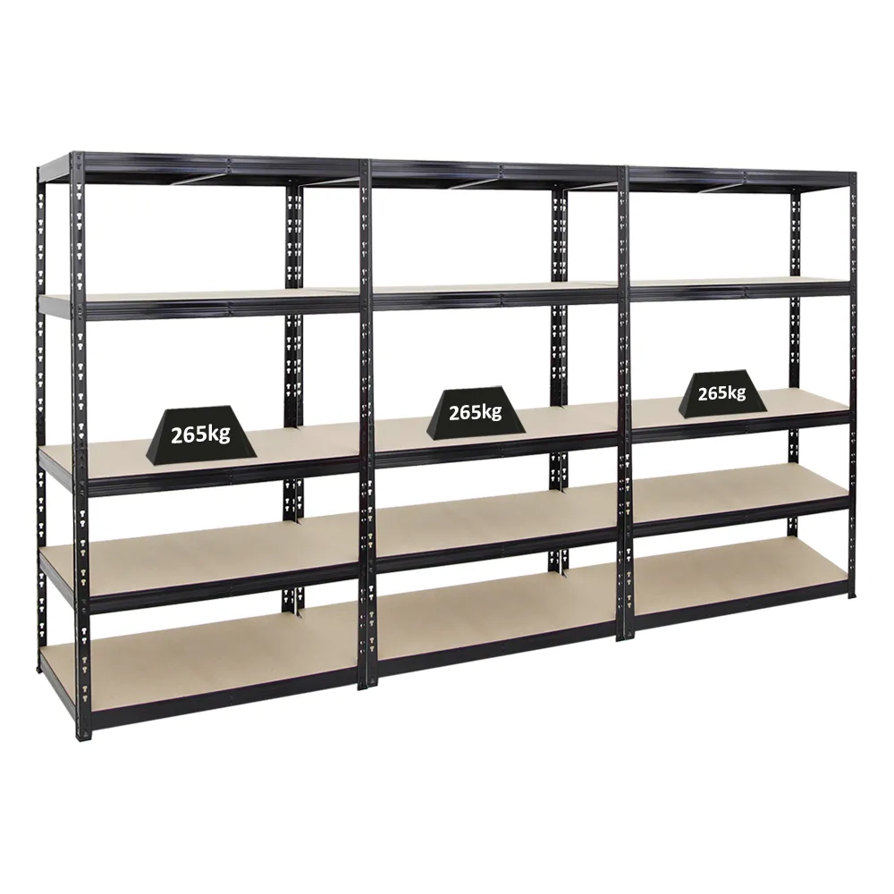 Mega Deal | 3x Schwerlastregal Tiger | HxBxT 180x100x60cm | Fachlast 265kg | Schwarz | Garagenregal, Lagerregal, Steckregal, Kellerregal, Werkstattregal