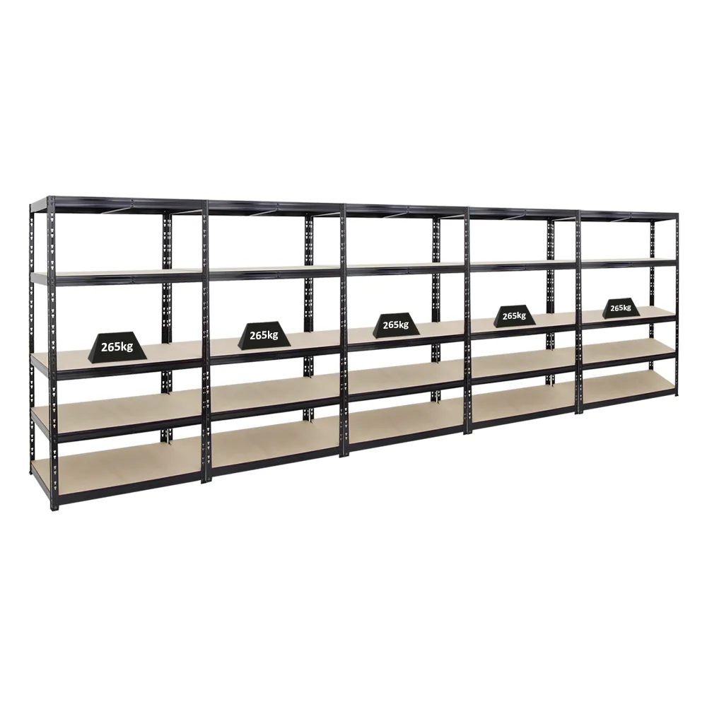 Mega Deal | 5x Schwerlastregal Tiger | HxBxT 180x100x60cm | Fachlast 265kg | Schwarz | Garagenregal, Lagerregal, Steckregal, Kellerregal, Werkstattregal