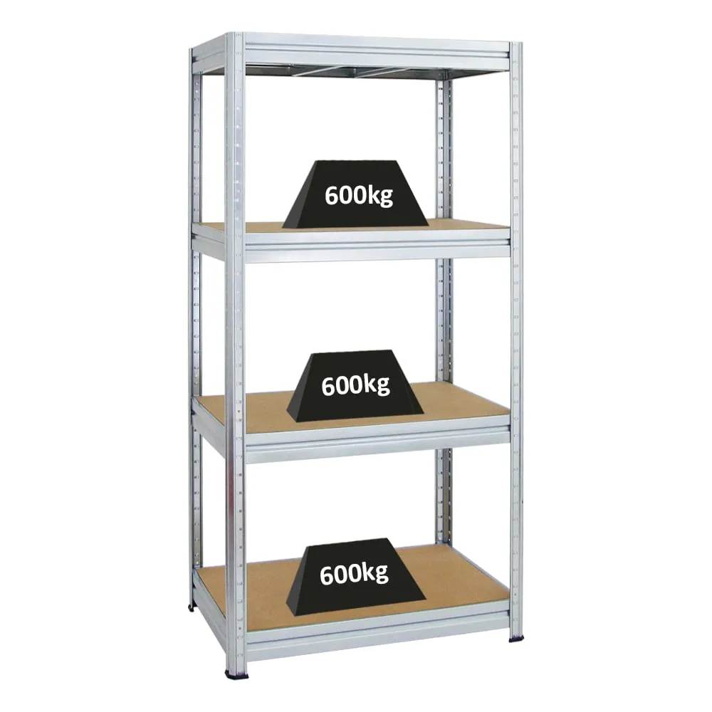 Schwerlastregal DINO | HxBxT 180x90x60cm | 4 MDF-Platten-Ebenen 6,5 mm | Fachlast 600kg | Verzinkt