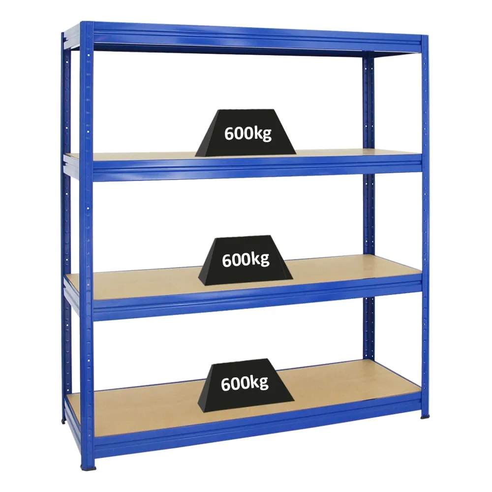 Schwerlastregal DINO | HxBxT 180x160x60cm | 4 MDF-Platten-Ebenen 6,5 mm | Fachlast 600kg | Blau
