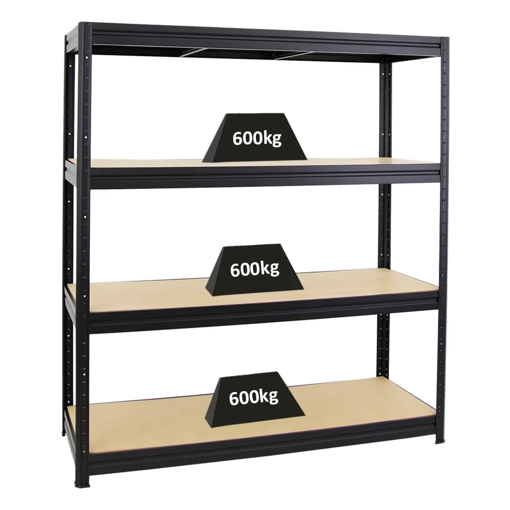 Schwerlastregal DINO | HxBxT 180x160x60cm | 4 MDF-Platten-Ebenen 6,5 mm | Fachlast 600kg | Schwarz