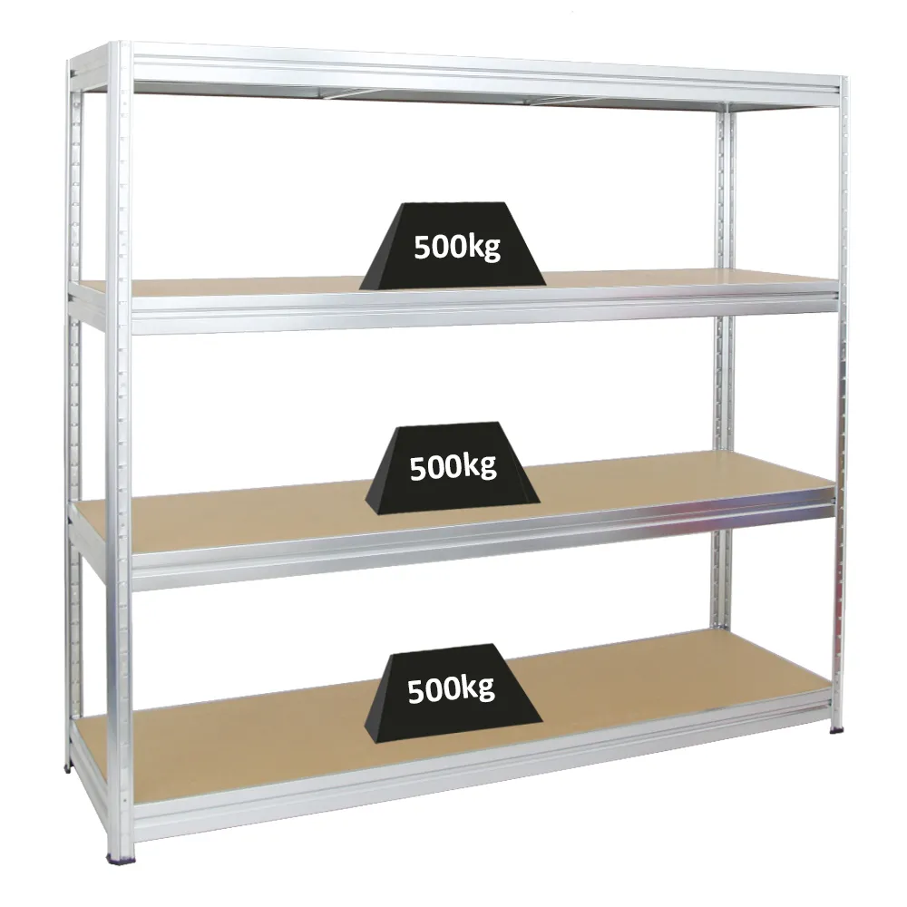 Schwerlastregal DINO | HxBxT 180x200x60cm | 4 MDF-Platten-Ebenen 6,5 mm | Fachlast 500kg | Verzinkt