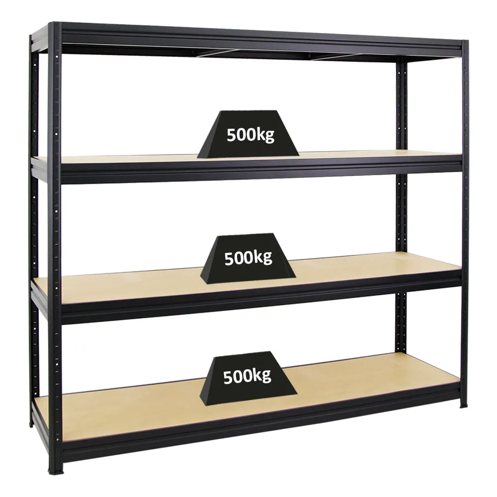 Schwerlastregal DINO | HxBxT 180x200x60cm | 4 MDF-Platten-Ebenen 6,5 mm | Fachlast 500kg | Schwarz