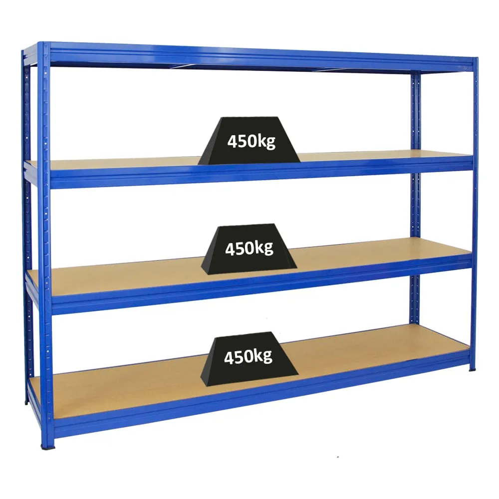 Schwerlastregal DINO | HxBxT 180x240x60cm | 4 MDF-Platten-Ebenen 6,5 mm | Fachlast 450kg | Blau