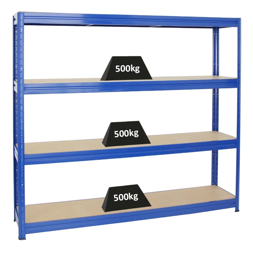 Schwerlastregal DINO | HxBxT 180x200x45cm | 4 MDF-Platten-Ebenen 6,5 mm | Fachlast 500kg | Blau