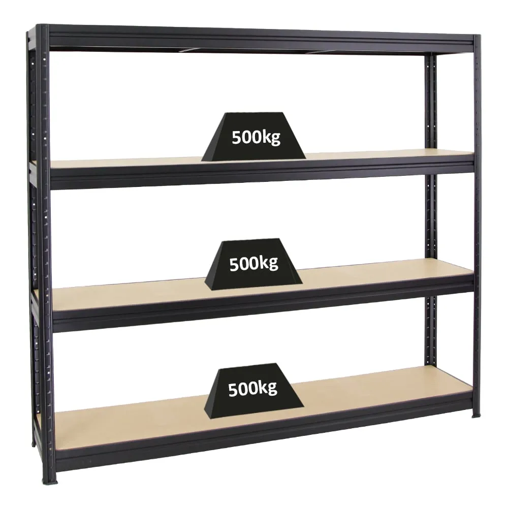 Schwerlastregal DINO | HxBxT 180x200x45cm | 4 MDF-Platten-Ebenen 6,5 mm | Fachlast 500kg | Schwarz