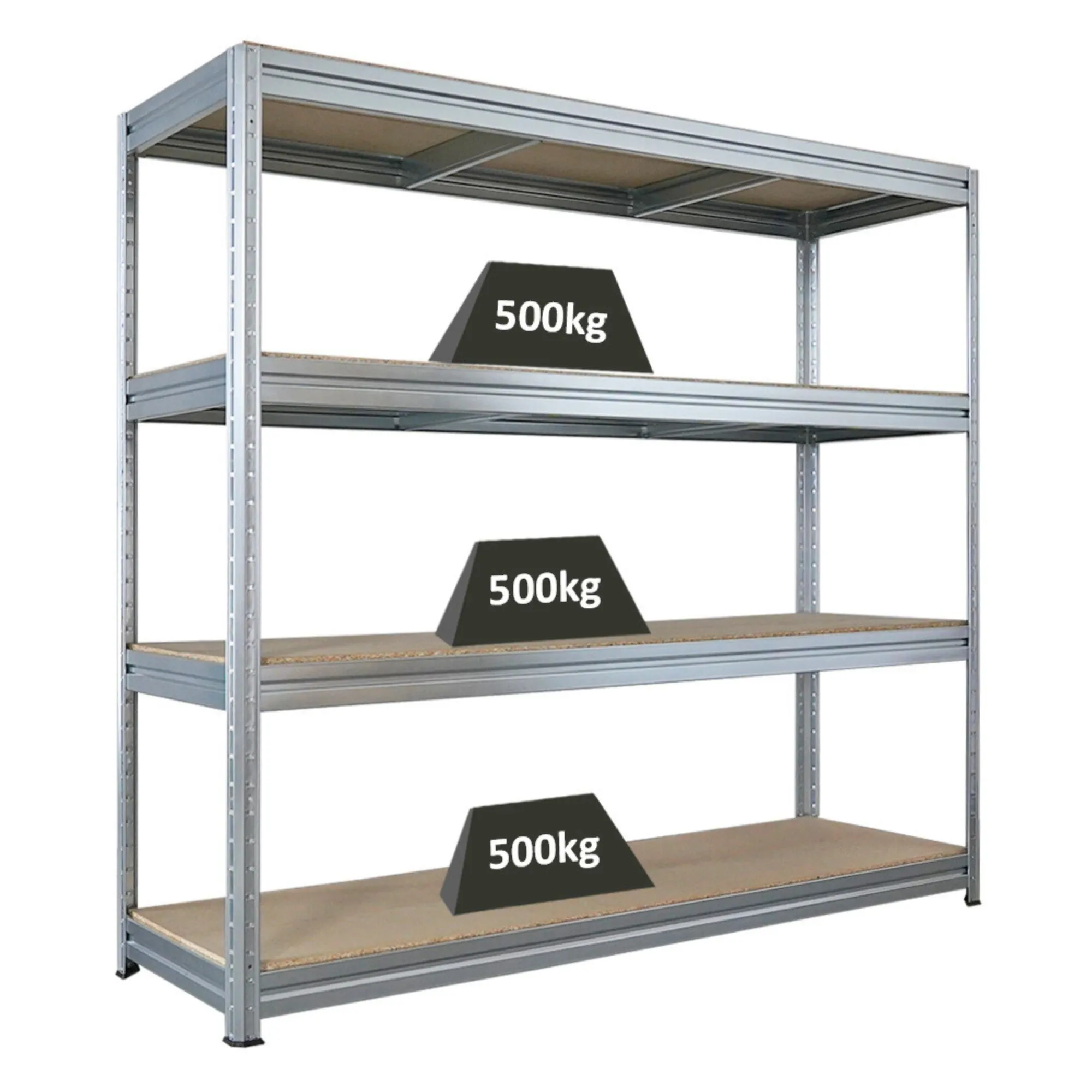 Schwerlastregal DINO | HxBxT 180x200x60cm | 4 Spanplatten-Ebenen 16mm | Fachlast 500kg | Verzinkt