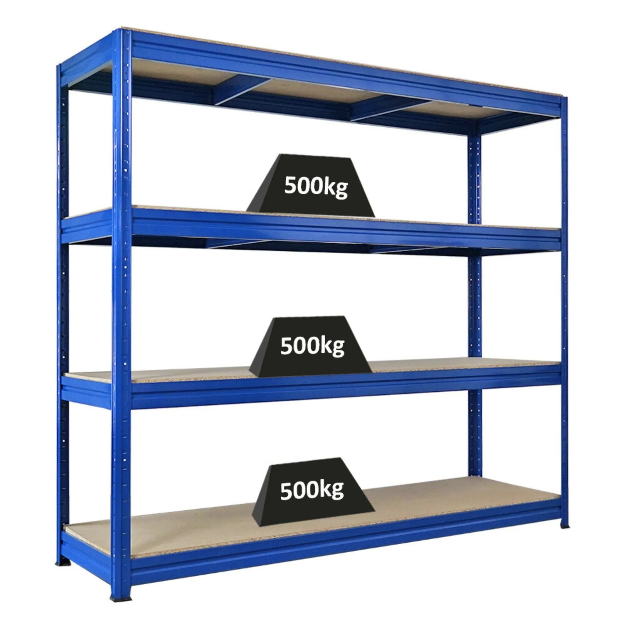 Schwerlastregal DINO | HxBxT 180x200x60cm | 4 Spanplatten-Ebenen 16mm | Fachlast 500kg | Blau