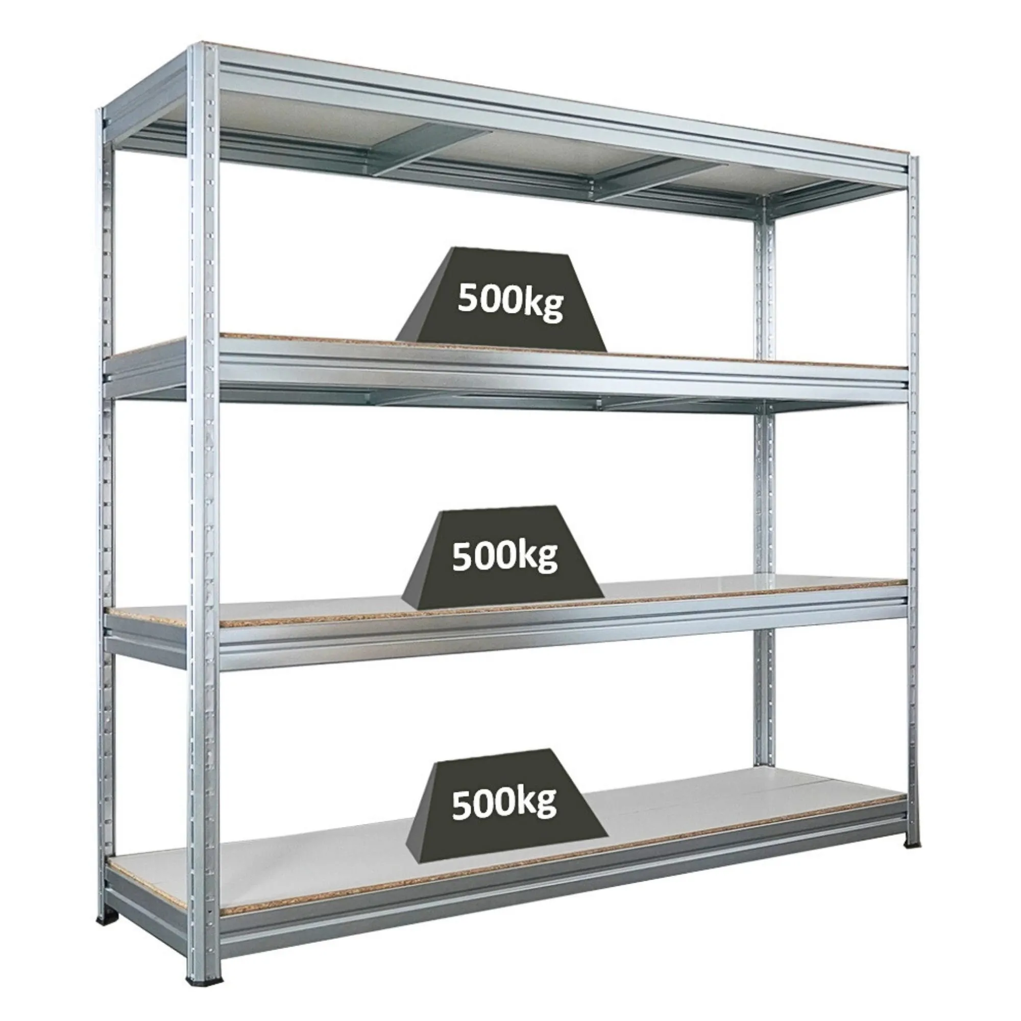 Schwerlastregal DINO | HxBxT 180x200x60cm | 4 Melamin-Ebenen 16mm | Fachlast 500kg | Verzinkt