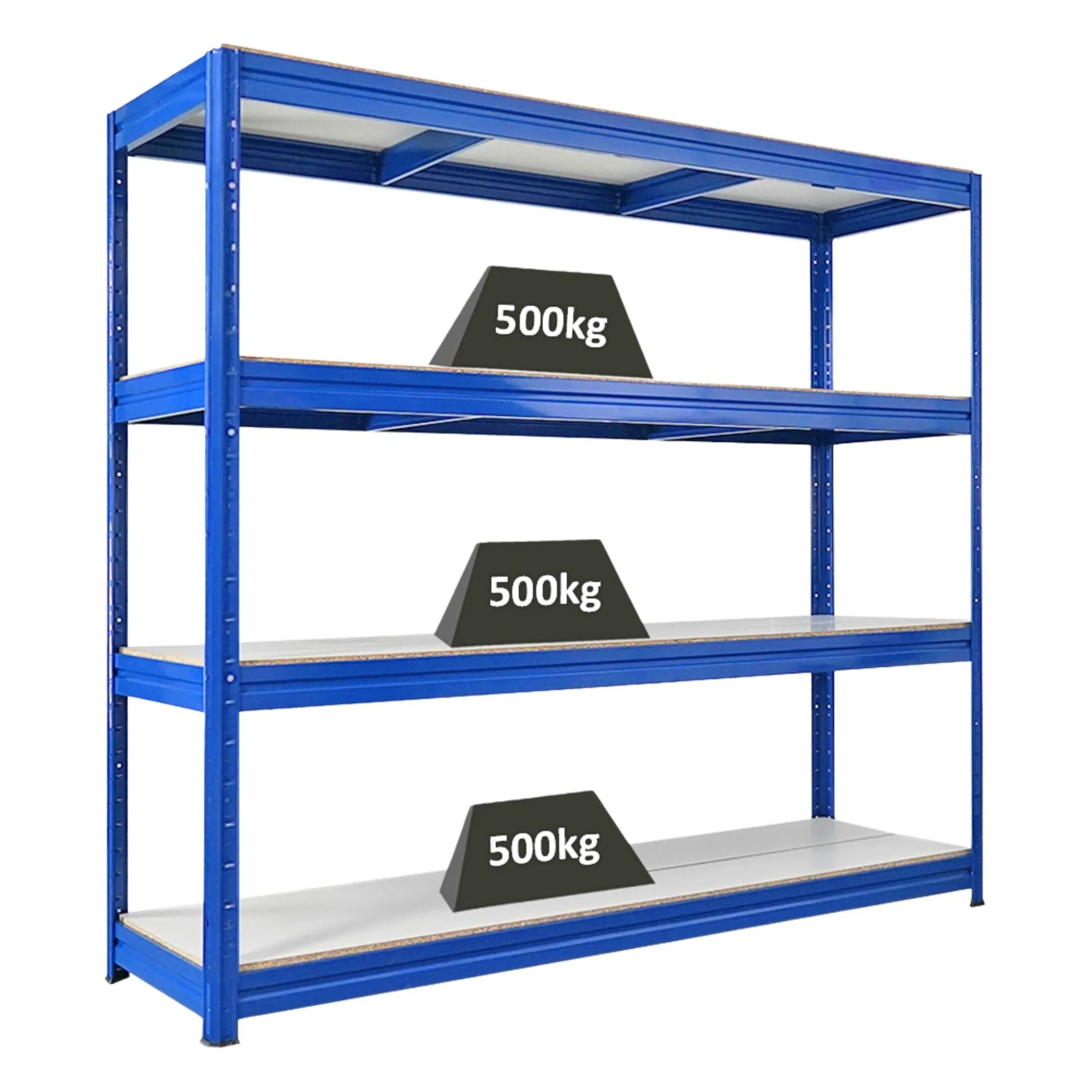 Schwerlastregal DINO | HxBxT 180x200x60cm | 4 Melamin-Ebenen 16mm | Fachlast 500kg | Blau