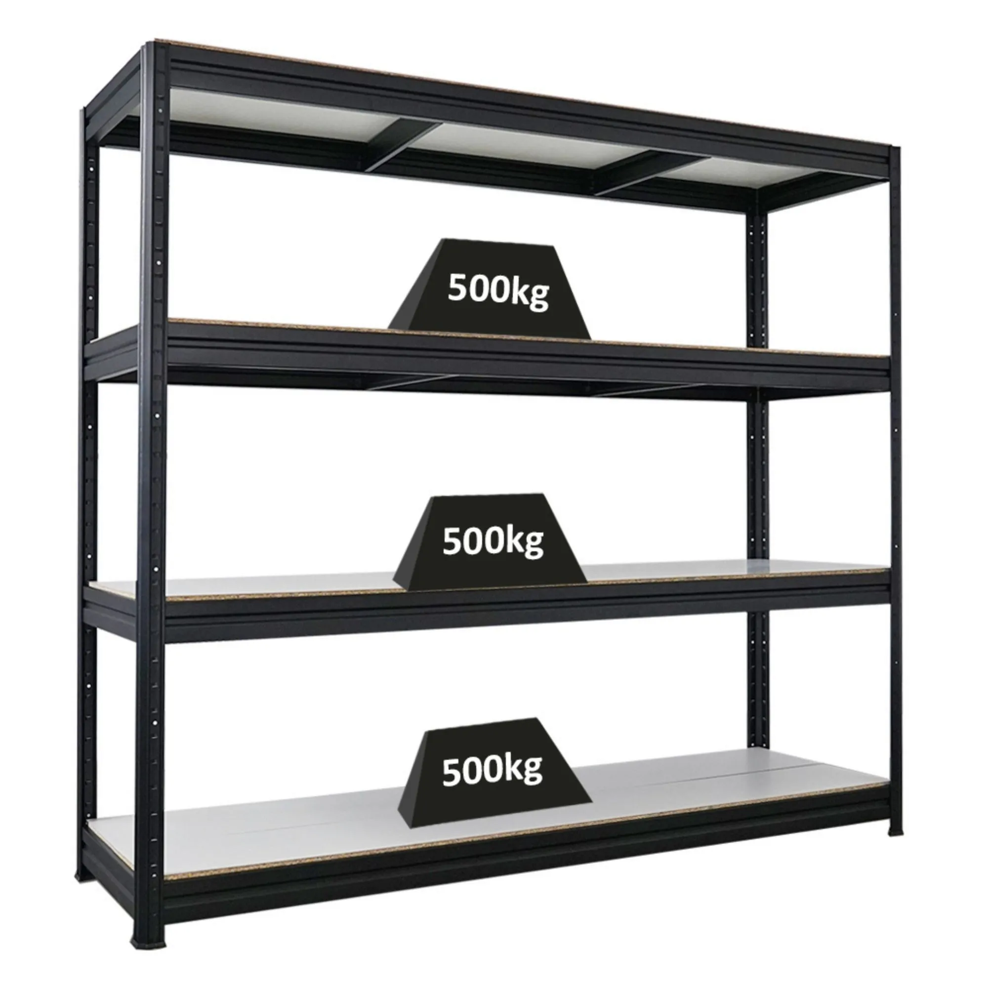 Schwerlastregal DINO | HxBxT 180x200x60cm | 4 Melamin-Ebenen 16mm | Fachlast 500kg | Schwarz