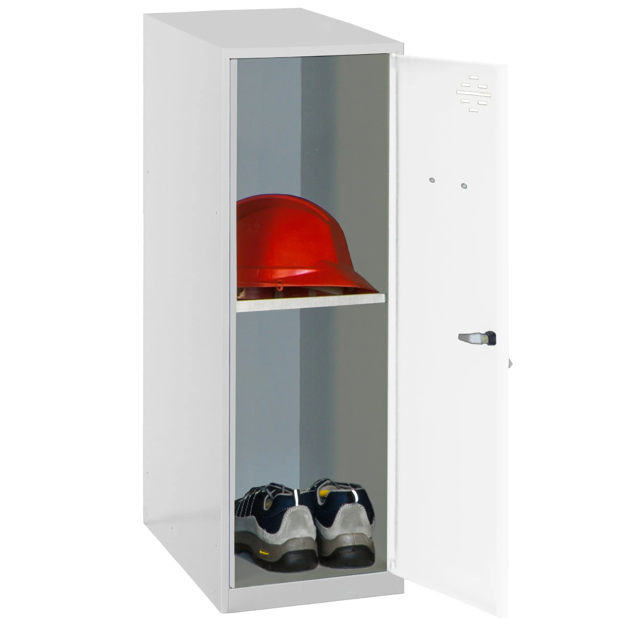 Schließfachschrank AMEGO | HxBxT 91,5x40x50cm | 1x Fachboden | Ohne Standfüße | Weiß-Grau