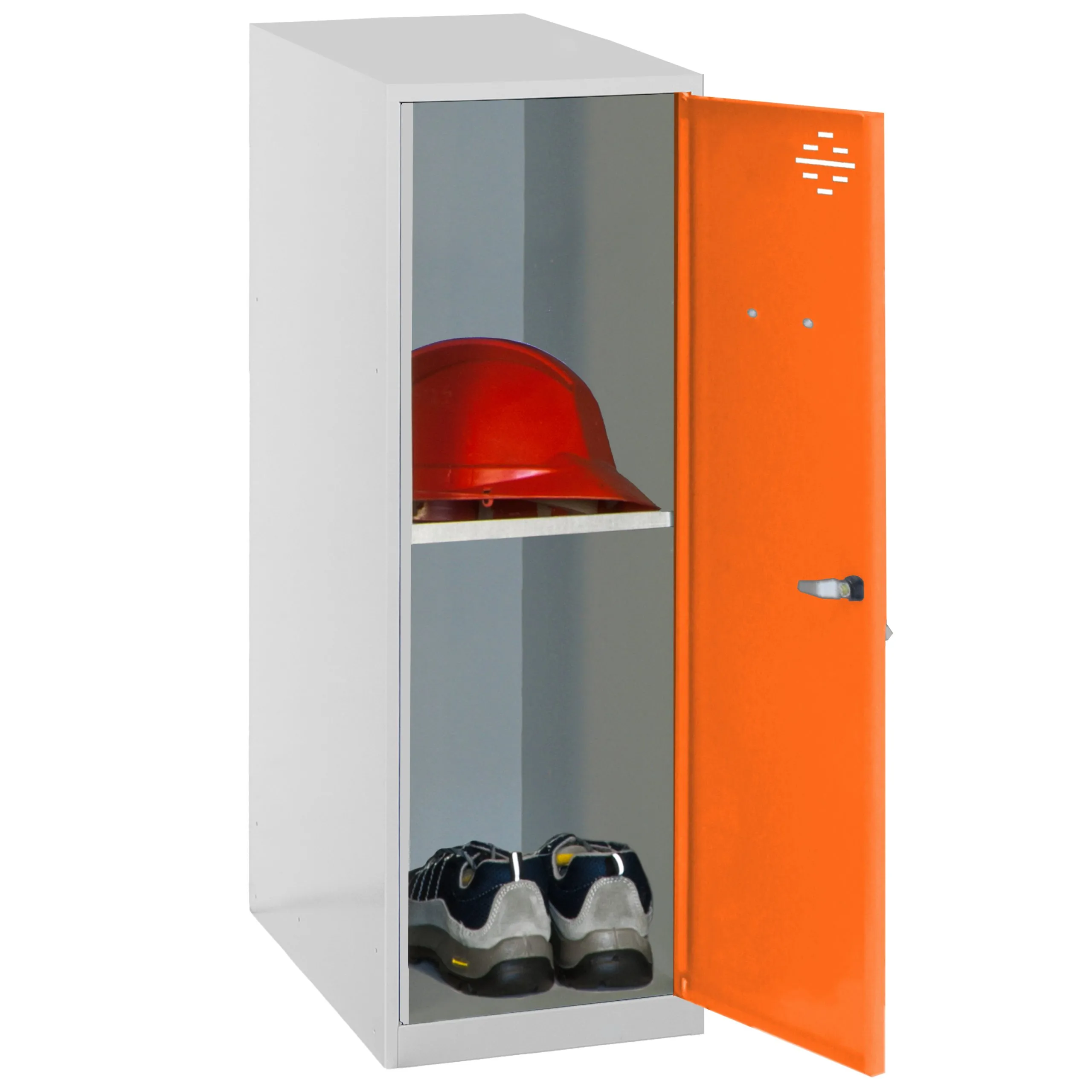 Schließfachschrank AMEGO | HxBxT 91,5x30x50cm | 1x Fachboden | Ohne Standfüße | Orange-Grau