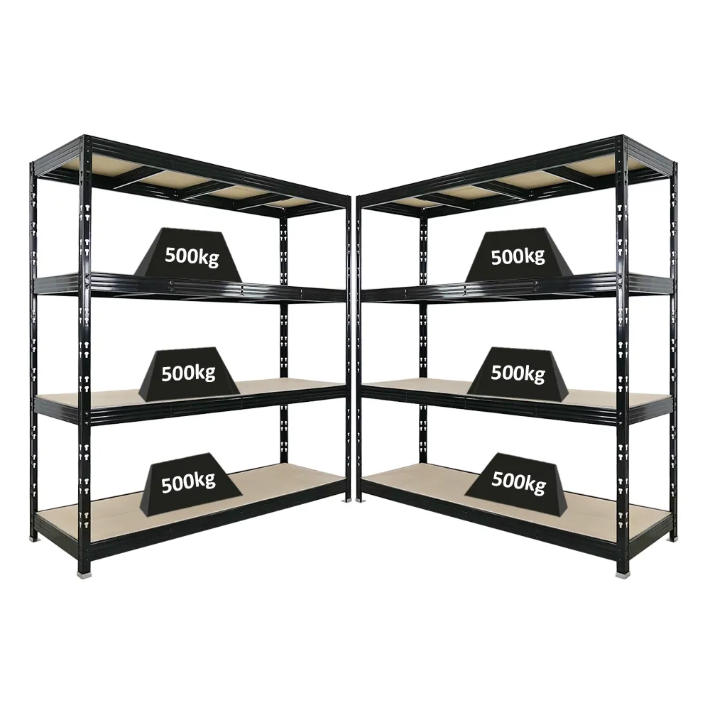 Mega Deal | 2x Profi Schwerlastregal Rhino | HxBxT 200x200x60cm | 4 Spanplatten-Ebenen 8mm | Fachlast 500kg | Schwarz