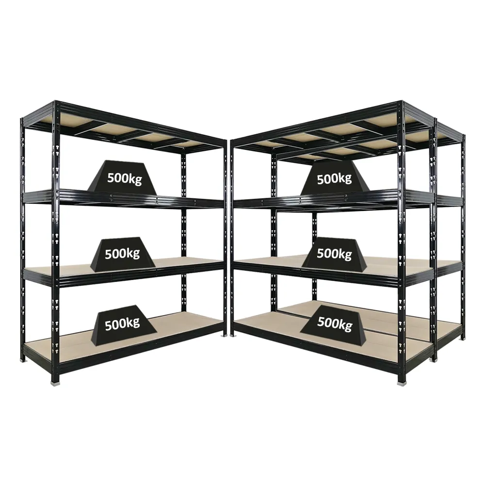 Mega Deal | 3x Profi Schwerlastregal Rhino | HxBxT 200x200x60cm | 4 Spanplatten-Ebenen 8mm | Fachlast 500kg | Schwarz