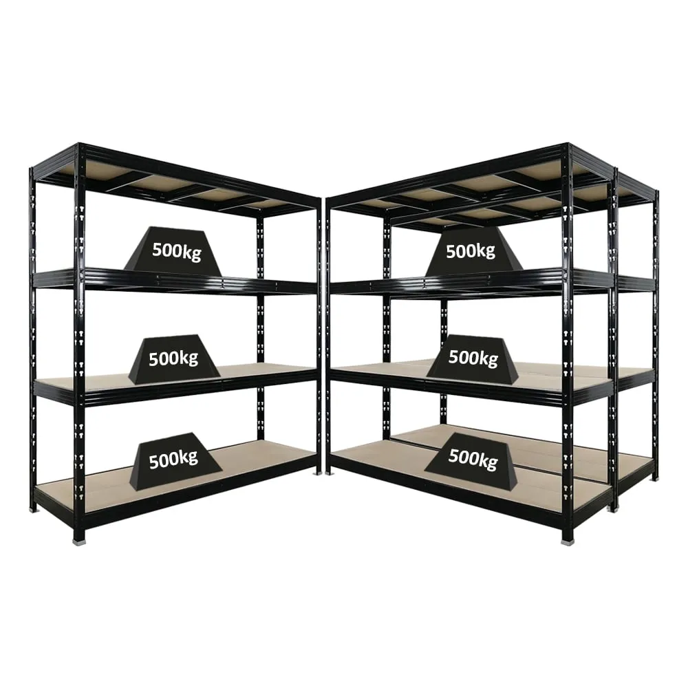 Mega Deal | 3x Profi Schwerlastregal Rhino | HxBxT 200x200x60cm | 4 Spanplatten-Ebenen 16mm | Fachlast 500kg | Schwarz
